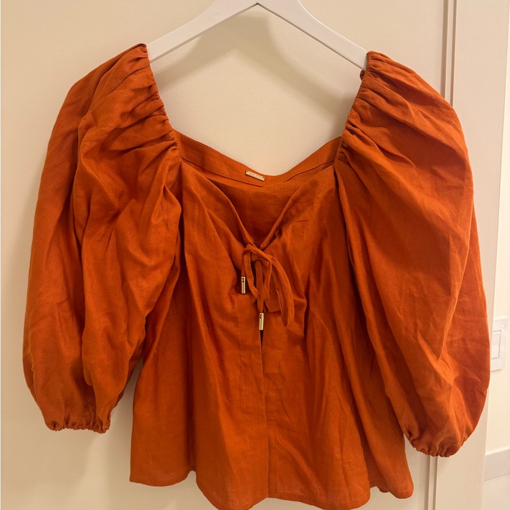 Cult Gaia lace up linen orange top